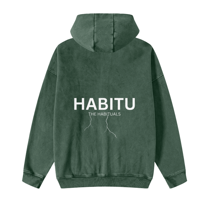 The Habituals Acid Washed Zip Hoodie - Blackish Green