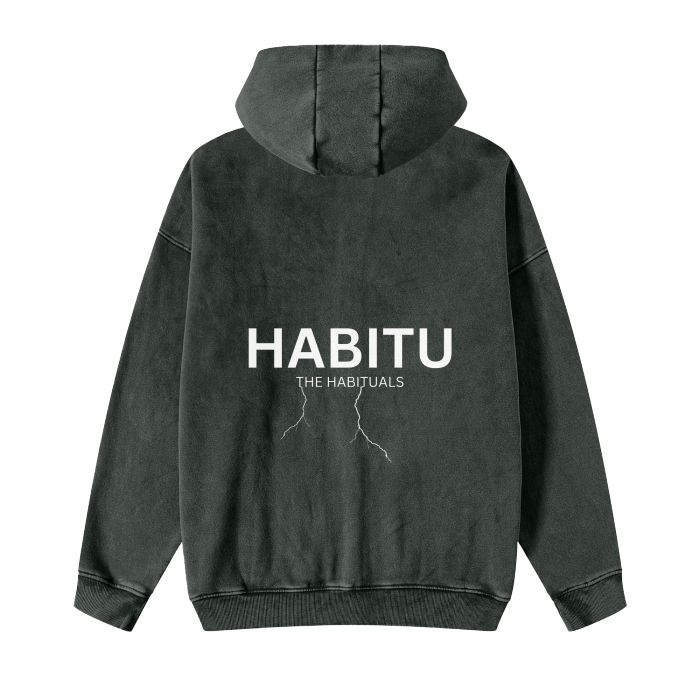 The Habituals Acid Washed Zip Hoodie - Black