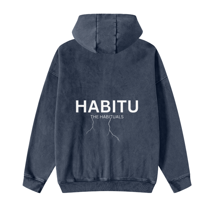 The Habituals Acid Washed Zip Hoodie - Royal Blue