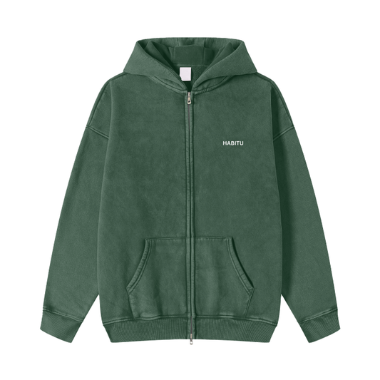 The Habituals Acid Washed Zip Hoodie - Blackish Green